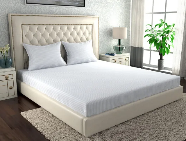 Cearșaf hotelier bumbac Damasc Satinat dungă 1 cm 160×240