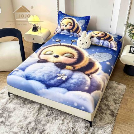 Husă Pat 3 Piese cu Elastic 160x200 cm 5D Albina