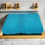 Prosop Pufos de Lux 50×90cm, 100% Bumbac Pieptanat, Zero Twist, 600g/mp-Turcoaz