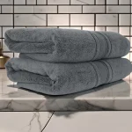 Set 2 Prosoape Pufoase de Lux 70×130cm, 100% Bumbac Pieptanat, Zero Twist, 650 g/mp-Gri