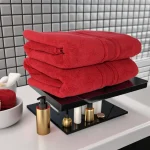 Set 2 Prosoape Pufoase de Lux 70×130cm, 100% Bumbac Pieptanat, Zero Twist, 650 g/mp-Rosu