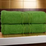 Set 2 Prosoape Pufoase de Lux 70×130cm, 100% Bumbac Pieptanat, Zero Twist, 650 g/mp-Verde
