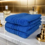Set 3 Prosoape Pufoase de Lux 50×90cm, 100% Bumbac Pieptanat, Zero Twist, 600 g/mp-Albastru