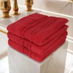 Set 3 Prosoape Pufoase de Lux 50×90cm, 100% Bumbac Pieptanat, Zero Twist, 600 g/mp-Rosu