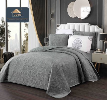 Set Cuvertura Catifea Luxury 220x240cm + 4 Fete Perna Gri