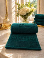 Prosop Plaja Hotelier 80x160cm 100% bumbac cardat 500 gr/mp ,Greek Border Green Deep