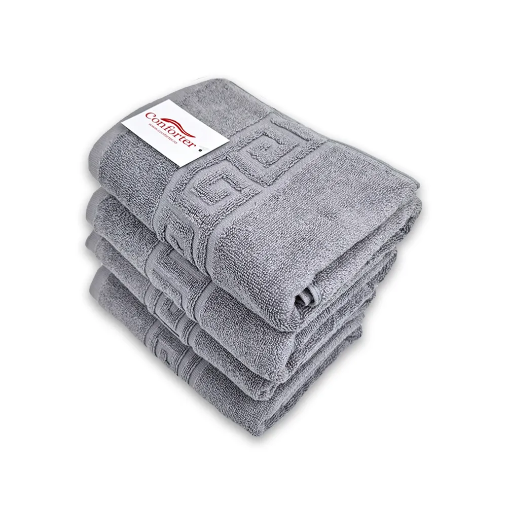 gri5.webp Set 4 Prosoape Bumbac 50×90cm 550 gr/mp Greek Border Grey - imagine 1