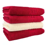 Set 4 Prosoape 50x90 cm Bumbac 500 gr/mp Greek Border Ivoire, Rosu