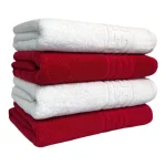 Set 4 Prosoape 50x90 cm Bumbac 500 gr/mp Greek Border Alb, Rosu